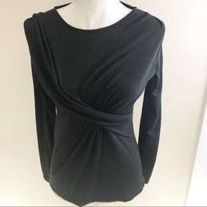 Ann Taylor Black Fitted Faux Wrap Twist Shirt, Med